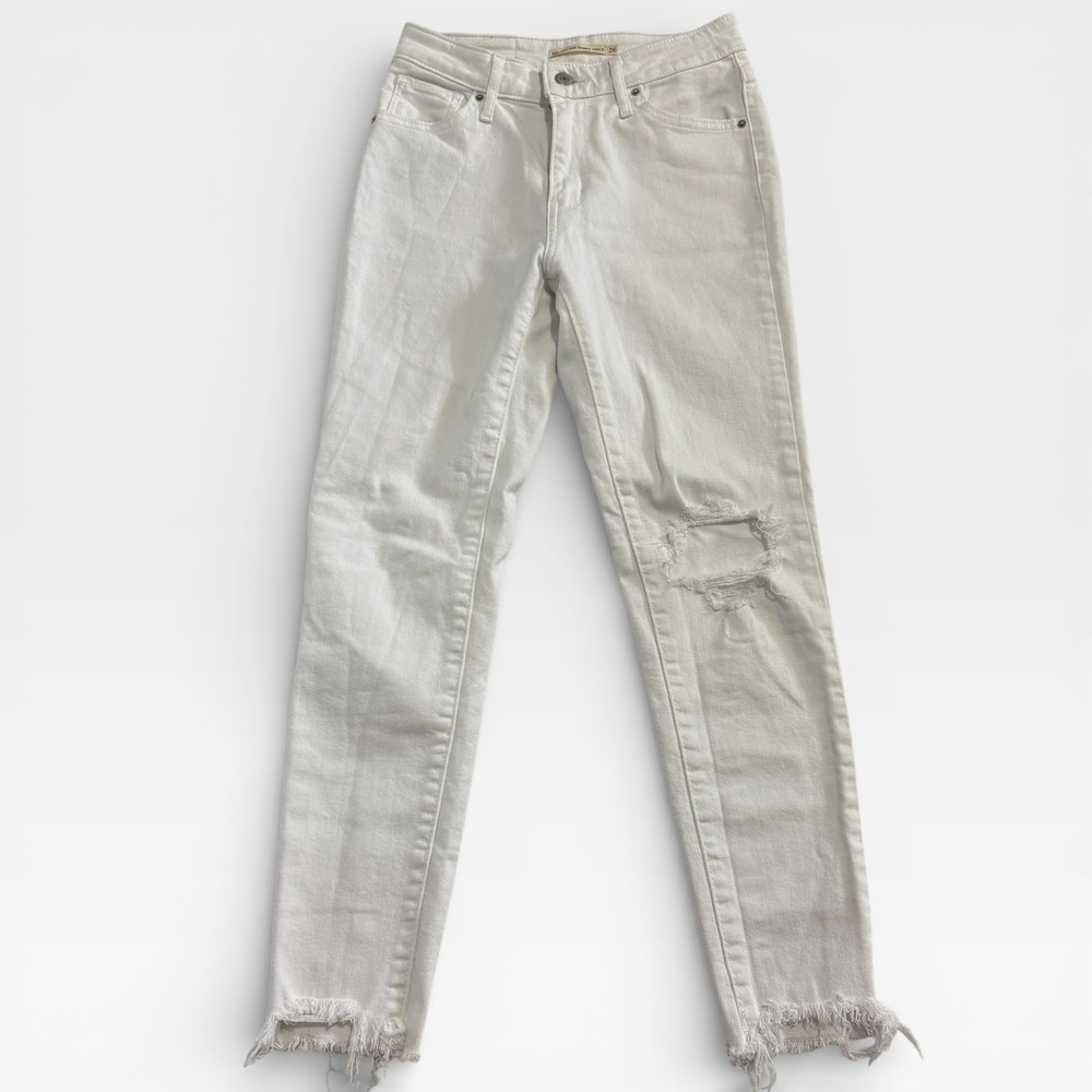 Levi Strauss & Co 721 High-Rise Skinny Ankle White Jeans Distressed Frayed Sz 26